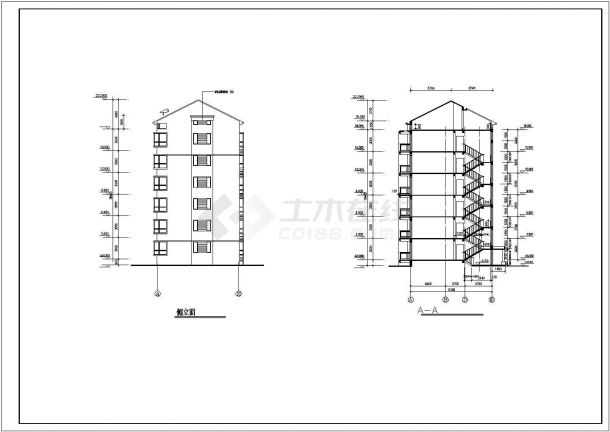 东莞市惠金佳园小区6层砖混结构住宅楼建筑设计CAD图纸（带跃层）-图二