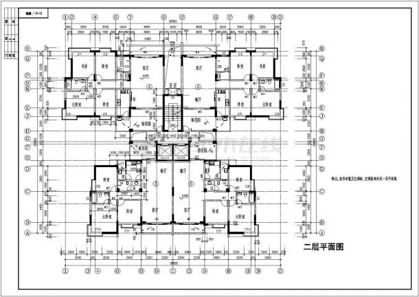 天津翡翠园小区17层框架结构住宅楼建筑设计CAD图纸（含机房层和架空层）-图二