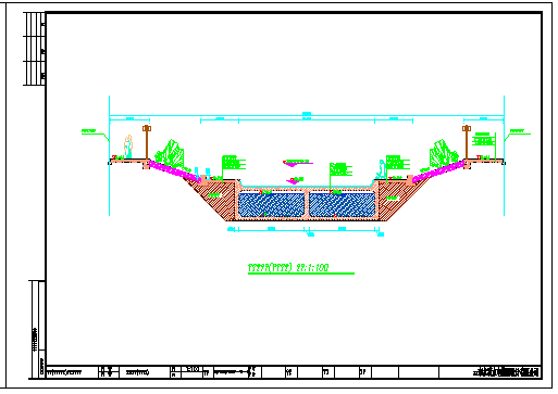 某河道改造工程双层河道标准设计cad断面图_图1