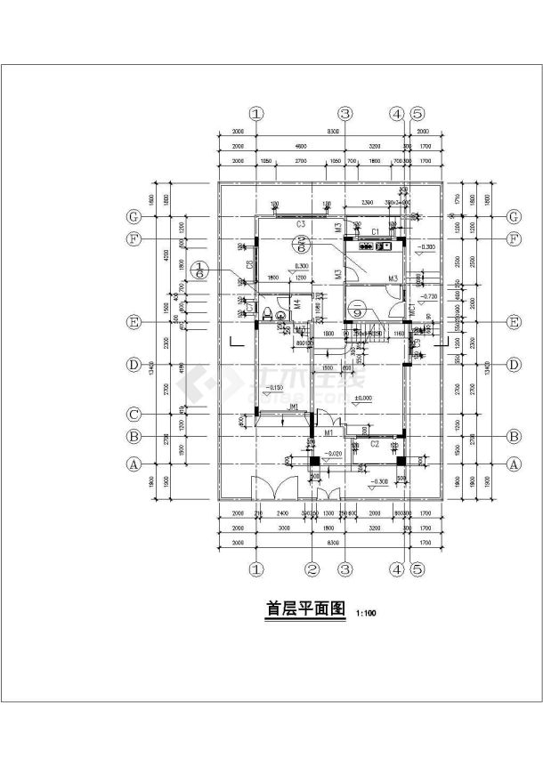 秦皇岛市某小区260平米3层砖混结构乡村单体建筑设计CAD图纸-图二