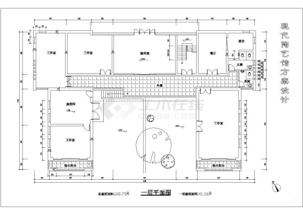 某长31.2米 宽19.5米 2层608.75平米陶艺馆建筑CAD方案设计图【平立】-图一