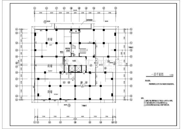 某多层框架结构商住楼设计cad建筑平面施工图-图一