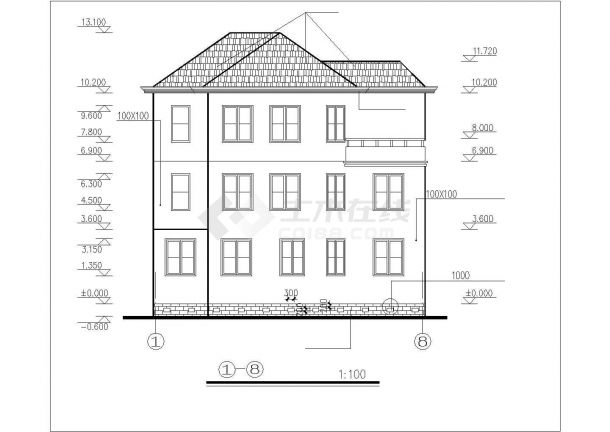 淮北市立和村328平米3层砖混结构乡村别墅建筑设计CAD图纸-图二