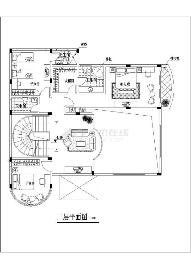 商丘市平安花园小区350平米3层框混单体别墅平立剖面设计CAD图纸-图一