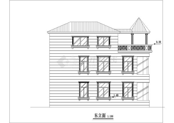 商丘市平安花园小区350平米3层框混单体别墅平立剖面设计CAD图纸-图二