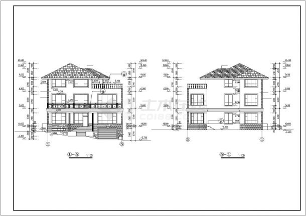 325平米左右3层框混结构单体别墅建筑设计CAD图纸（含地下室）-图二