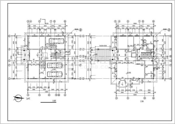 350平米3层框混结构单体别墅平立剖面设计CAD图纸（含架空层）-图二