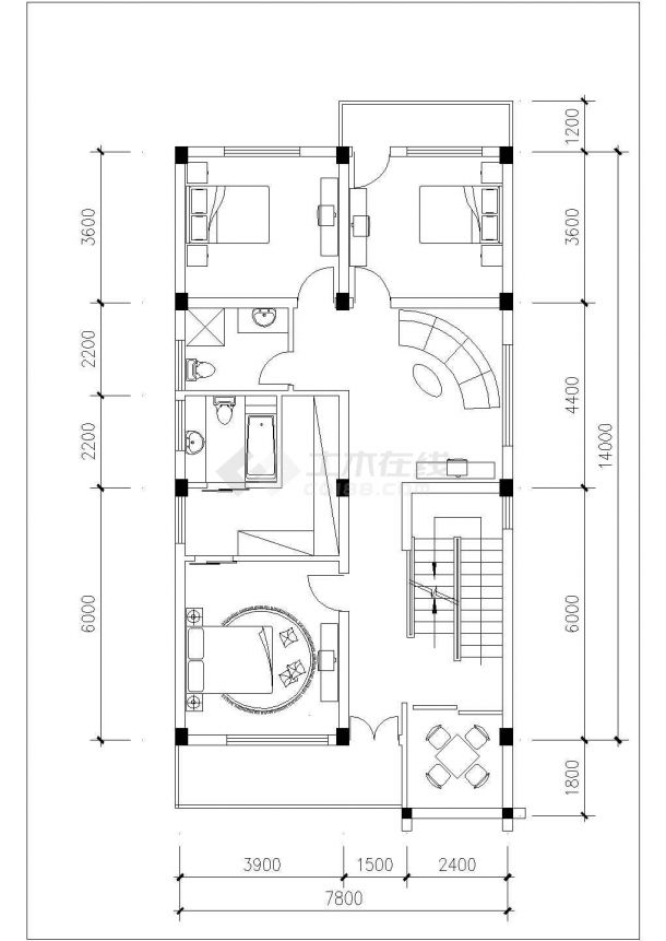 成都市某小区占地115平米3层砖混结构单体别墅平立面设计CAD图纸-图二