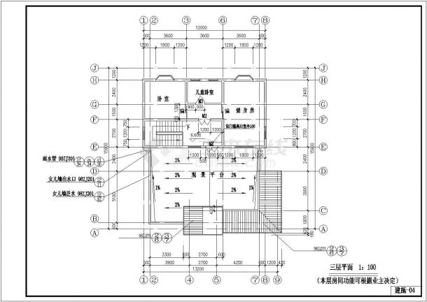 嘉兴市某村镇420平米3层框混结构独栋别墅建筑设计CAD图纸-图二
