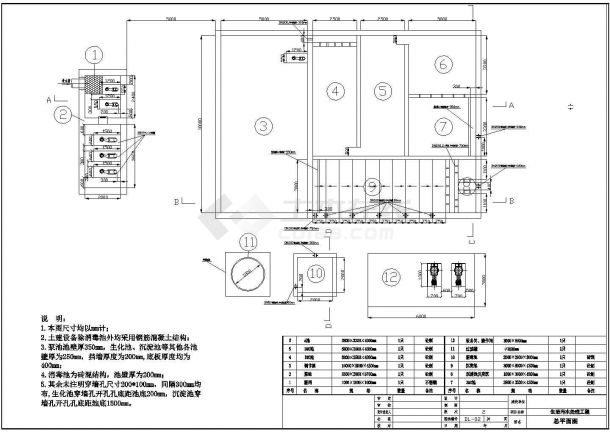 某生活污水处理站CAD完整平面详细全套图纸-图二