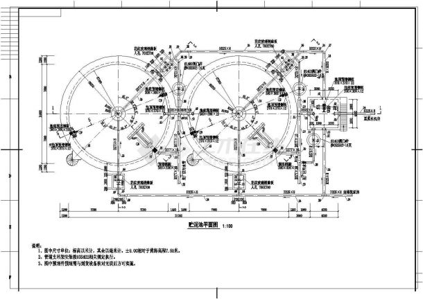 某污泥浓缩池脱水机房CAD完整构造设计详图-图二