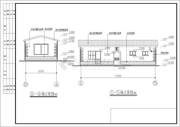 单层62.73平米小型公厕建筑方案图纸（知名设计院设计）（长12.3米 宽5.1米 ）-图一