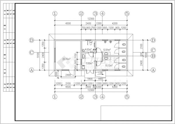 单层62.73平米小型公厕建筑方案图纸（知名设计院设计）（长12.3米 宽5.1米 ）-图二