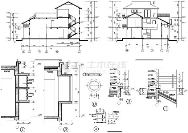 南昌市名邸花园小区310平米3层框架单体别墅建筑设计CAD图纸-图二