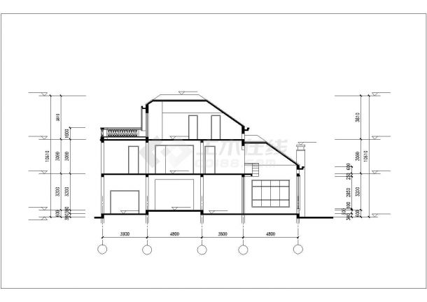 珠海市新港家园小区380平米3层混合结构单体别墅平立剖面设计CAD图纸-图二