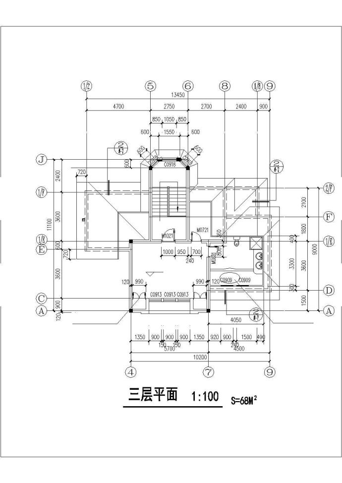 占地187平米3层框混结构高档别墅全套建筑设计CAD图纸（含总图）_图1