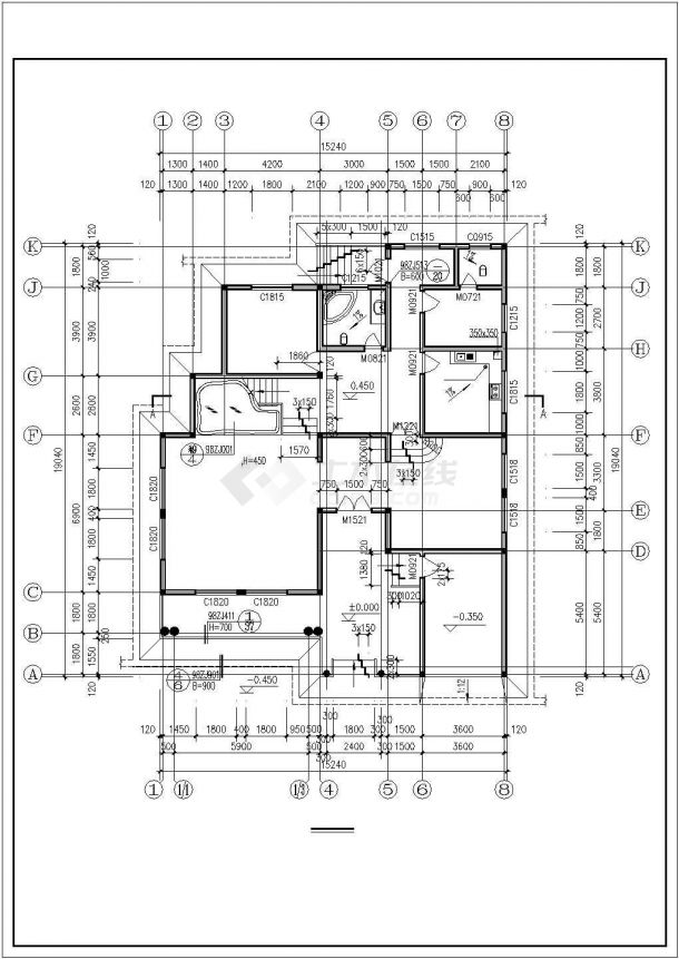 广州玉虹花园小区480平米3层砖混结构单体别墅建筑设计CAD图纸-图一