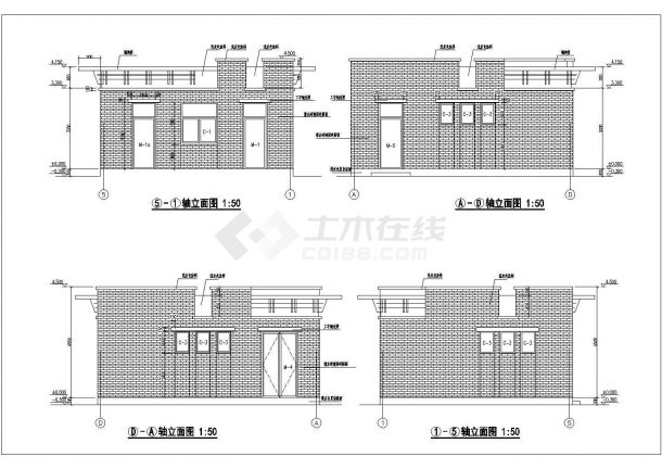 某地上一层砖混结构公厕设计cad详细建筑施工图（含设计说明）-图二
