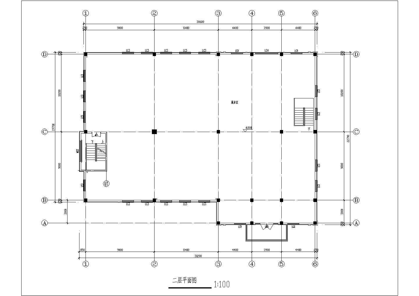 某框架结构二层会所设计cad建筑方案图
