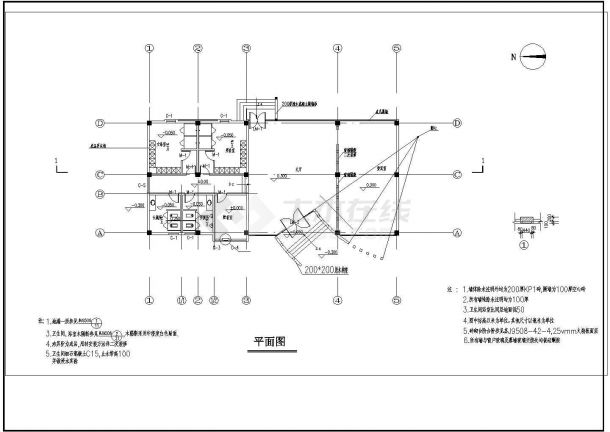 某一层框架结构网球休息室工程设计cad全套建筑施工图（ 含设计说明）-图二