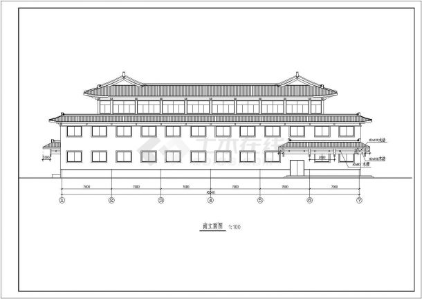 某框架结构三层洗浴中心设计cad全套建筑施工图（ 含设计说明）-图二