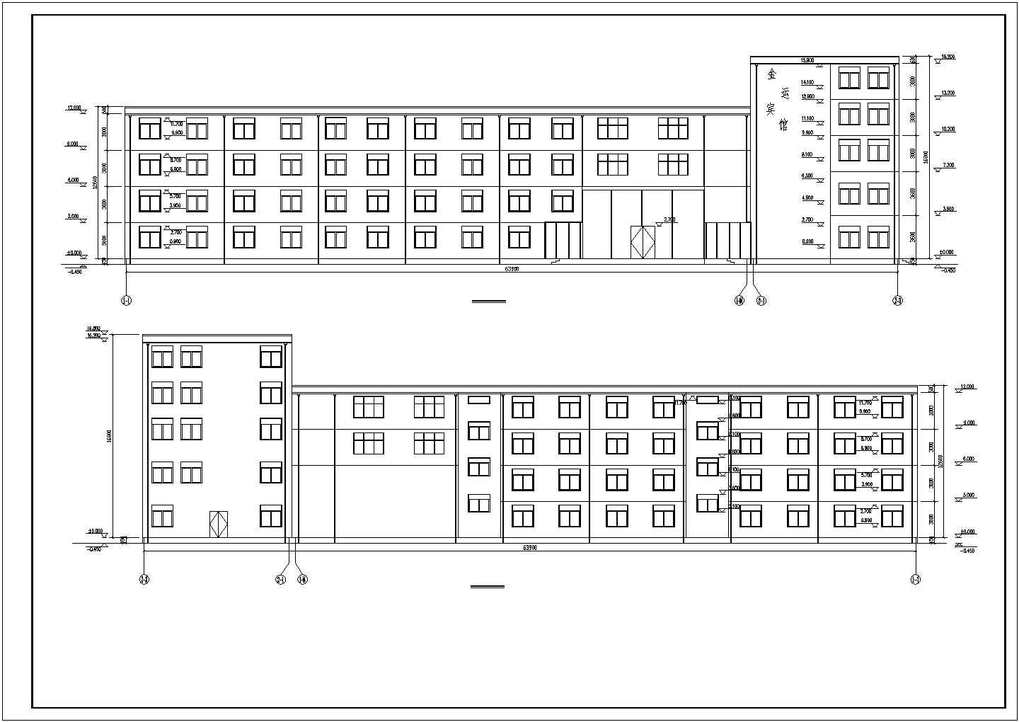 北京某商业街5160平米四层框架结构商务酒店全套建筑设计CAD图纸