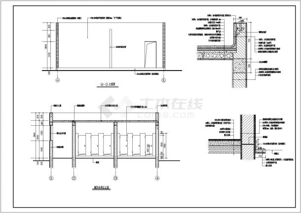 某长8.64米 宽4.14米 1层砖混结构广场公共厕所建筑设计cad详细施工图【含结构设计，含设计说明】-图一