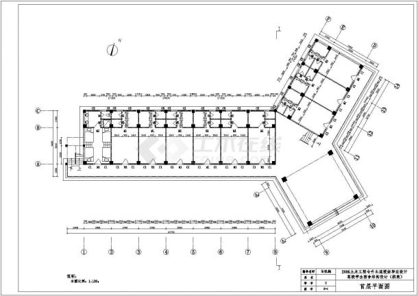 南京某大学1万平米7层Y字形框架宿舍楼建筑+结构设计CAD图纸-图一