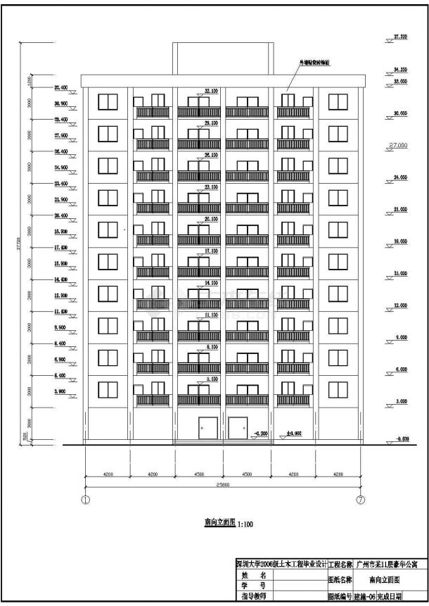 6400平米11层框架剪力墙结构住宅楼建筑+结构设计CAD图纸-图二