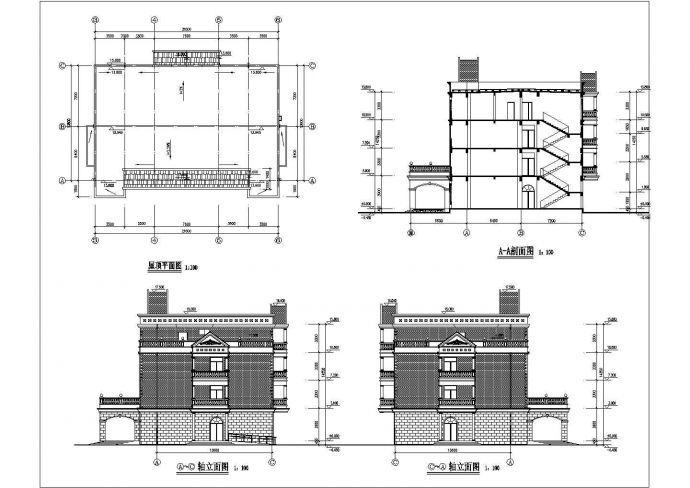 某欧式厂区对称办公楼设计cad施工方案图_图1