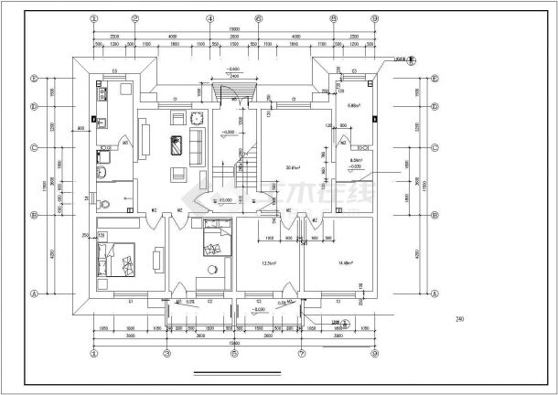 包头市葵阳花园小区高层住宅楼局部平面设计CAD图纸-图一