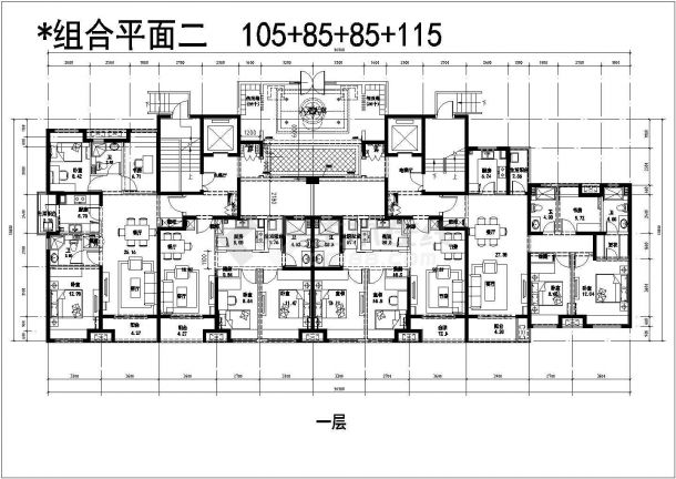 某现代风格住宅小区多层住宅楼户型设计cad建筑平面方案图纸-图二