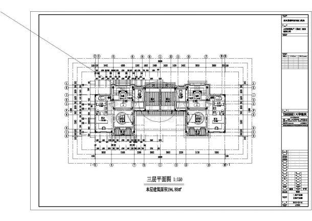 某三层框架结构双拼别墅设计cad全套建筑施工图-图二