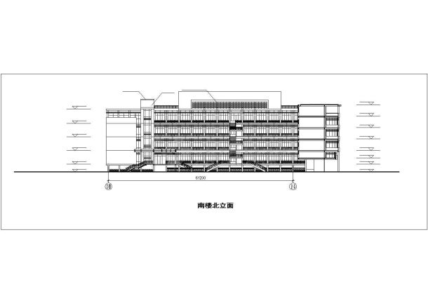 沈阳体育学院1.1万平米五层框架结构活动中心立面设计CAD图纸-图二