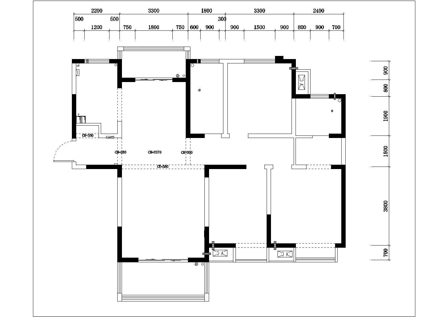 某美式风格三室两厅建筑设计cad施工图
