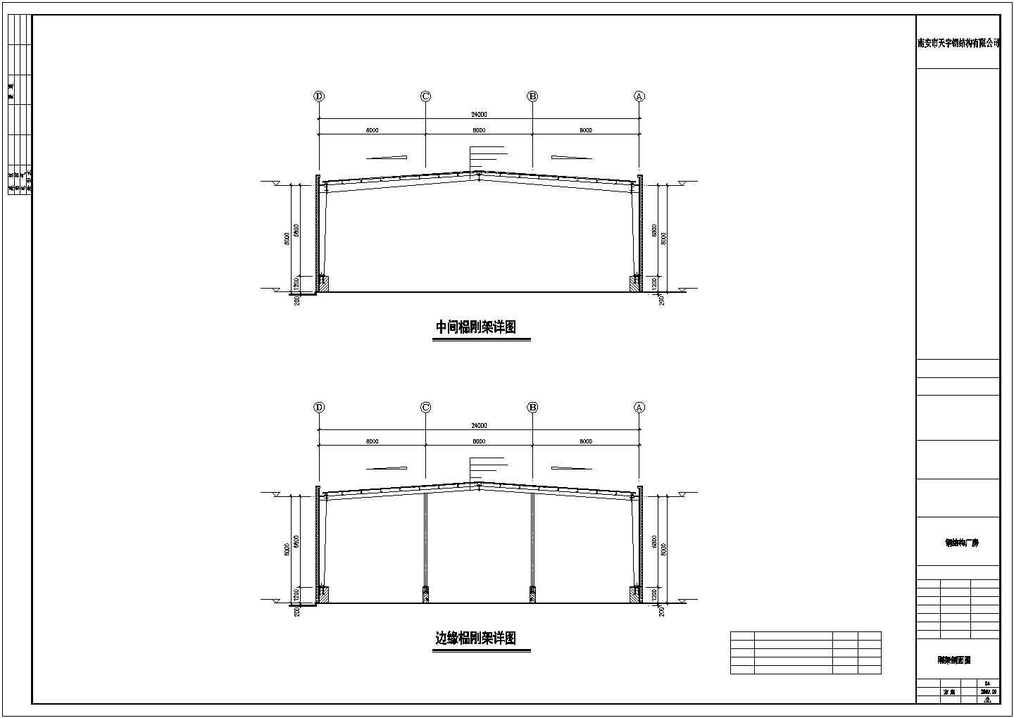 【最新】某钢架结构厂房设计方案CAD图纸