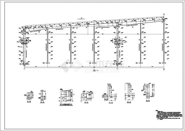 【最新】某高新区钢结构厂房完整结构设计方案CAD图纸-图一