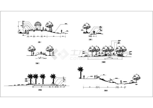 某城市小游园绿化规划设计cad植物配置立面方案图（含16种方案设计）-图一