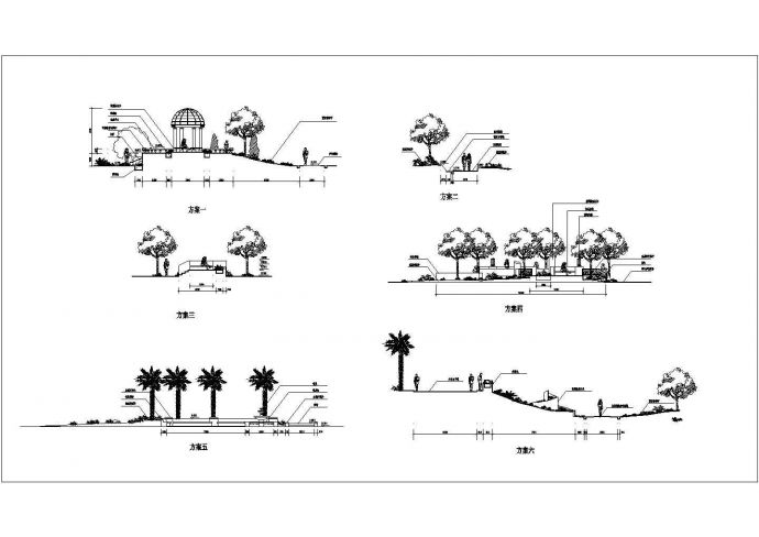 某城市小游园绿化规划设计cad植物配置立面方案图（含16种方案设计）_图1