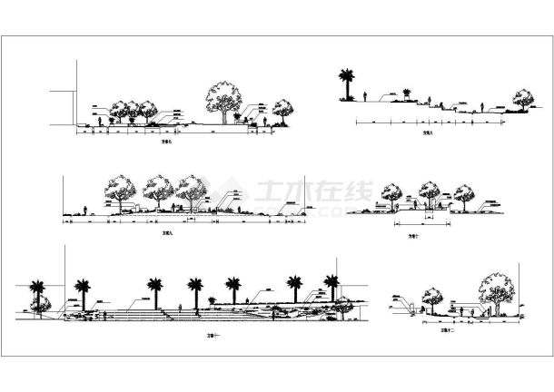 某城市小游园绿化规划设计cad植物配置立面方案图（含16种方案设计）-图二