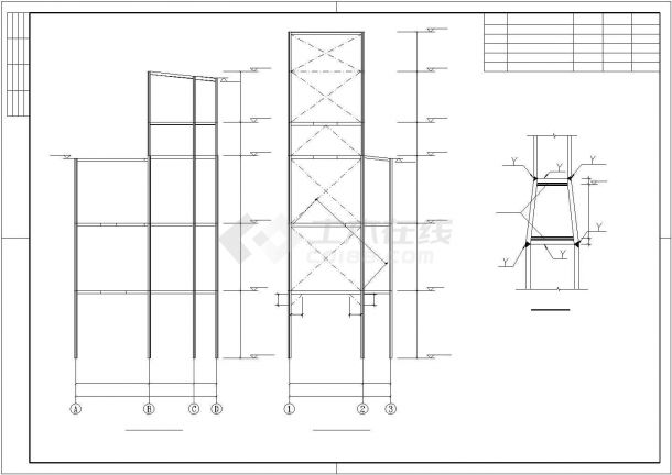 【最新】某钢框架结构办公室结构设计方案CAD图纸-图一