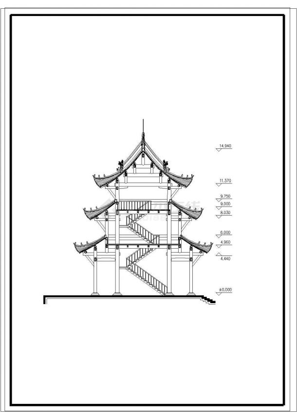 某地寺庙古建筑CAD方案图-图一