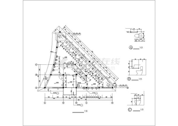 长15.54米 宽9米 1层三角形景观公厕建筑施工图-图一