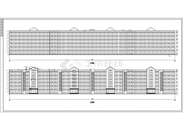 广元市第三实验中学4千平米6层框架结构宿舍楼平立剖面设计CAD图纸-图一