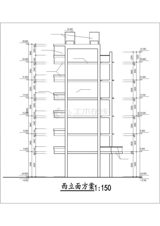 重庆市某实验中学3430平米五层框架教学楼建筑设计CAD图纸-图一