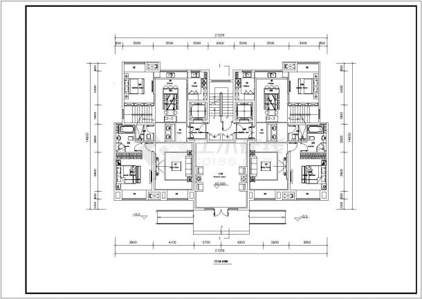 某多层框架结构洋房户型设计cad建筑平面方案图-图二