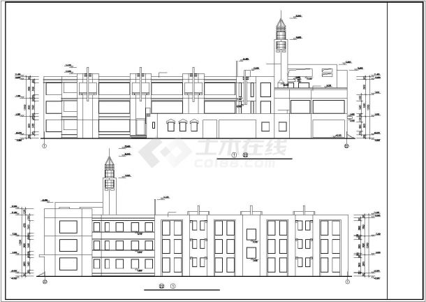 兰州某小区幼儿园1900平米3层框混结构教学楼平立剖面设计CAD图纸-图二