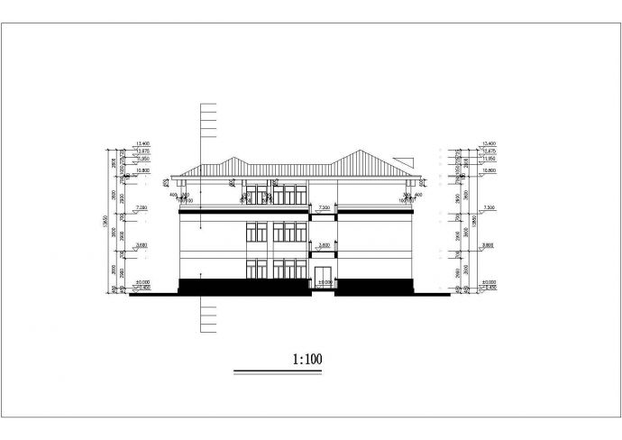 包头市某技术学院2900平米3层框架结构教学楼平立剖面设计CAD图纸_图1