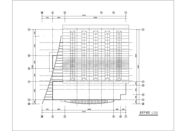 西安某高校1900平米左右2层钢框架结构体育馆平立剖面设计CAD图纸-图二