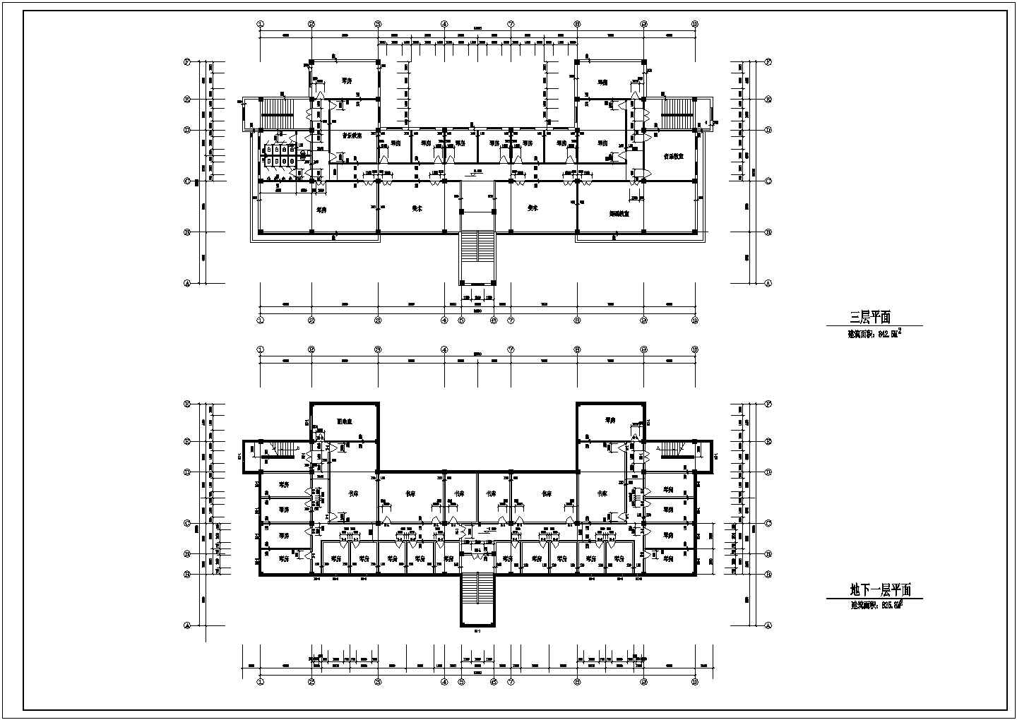 沈阳某大学5300平米3层框架结构艺术教学楼建筑设计CAD图纸（含地下层）